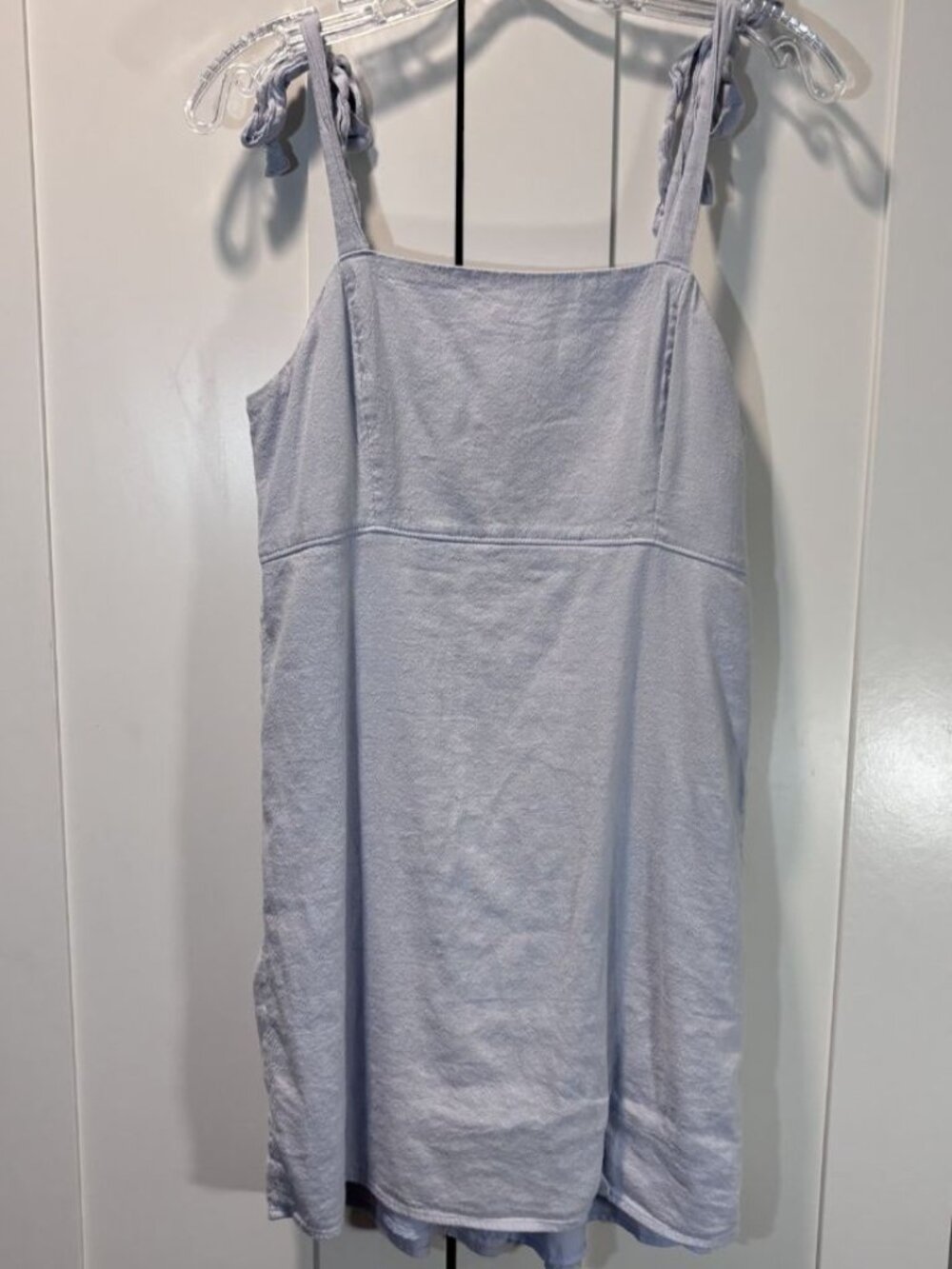 Hollister Cotton Linen Summer Dress Light Blue Adjustable Bow Straps Women’s M